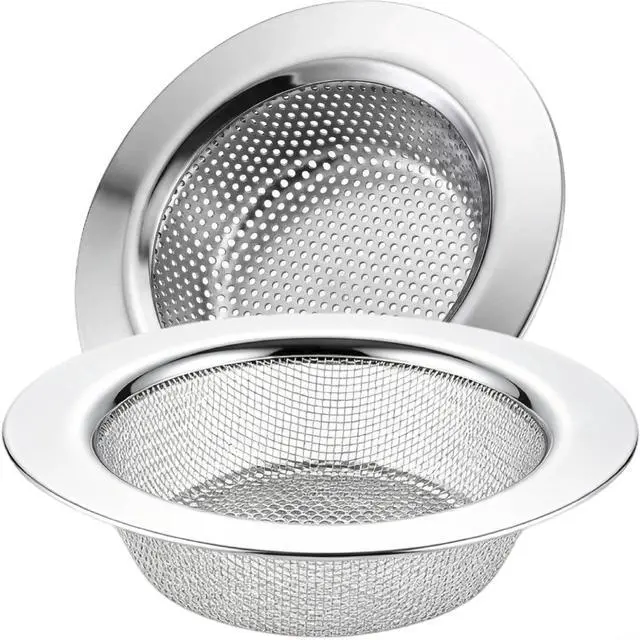 Main image of 2 Pcs Kitchen Sink Strainer Stainless Steel, Mesh and Punching, Kitchen Sink Drain Strainer, Sink Strainers with Large Wide Rim 4.5" Diameter for Kitchen Sinks