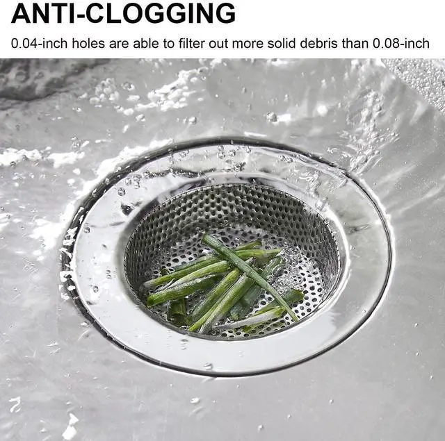 Alt view image 4 of 6 - 2 Pcs Kitchen Sink Strainer Stainless Steel, Mesh and Punching, Kitchen Sink Drain Strainer, Sink Strainers with Large Wide Rim 4.5" Diameter for Kitchen Sinks