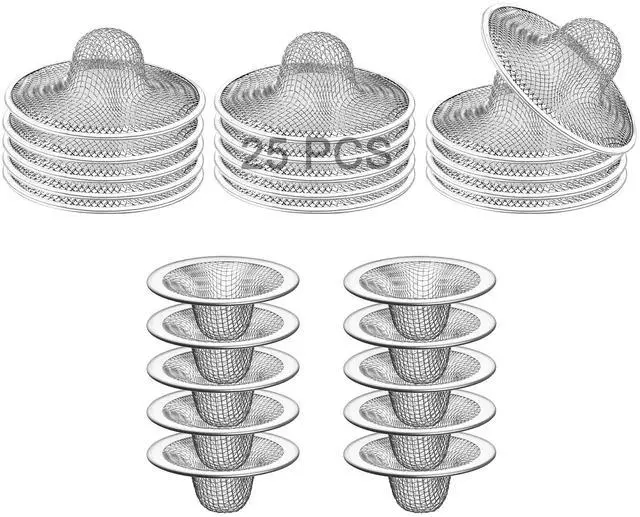 Main image of 25PCS Bathroom Mesh Sink Drain Strainer, 2.75" & 2.125'' Stainless Steel Slop Basket Filter Trap, Mesh Tub Strainer Bathtub Drain Filter Screen for Bathroom Bathtub Laundry Lavatory Balcony RV Utility