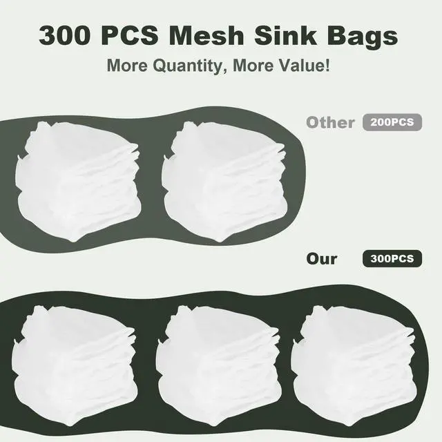 Alt view image 4 of 6 - 300 PCS Kitchen Sink Strainer Mesh Bag, Small Disposable Mesh Sink Strainer Bags, Fit All Drain Sinks for Kitchen, Bath, Tub, Anti-Clogging