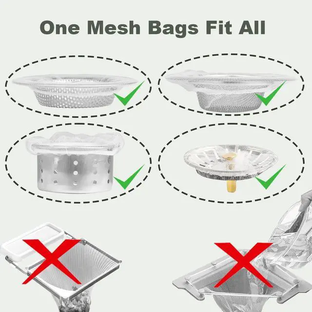 Alt view image 6 of 6 - 300 PCS Kitchen Sink Strainer Mesh Bag, Small Disposable Mesh Sink Strainer Bags, Fit All Drain Sinks for Kitchen, Bath, Tub, Anti-Clogging