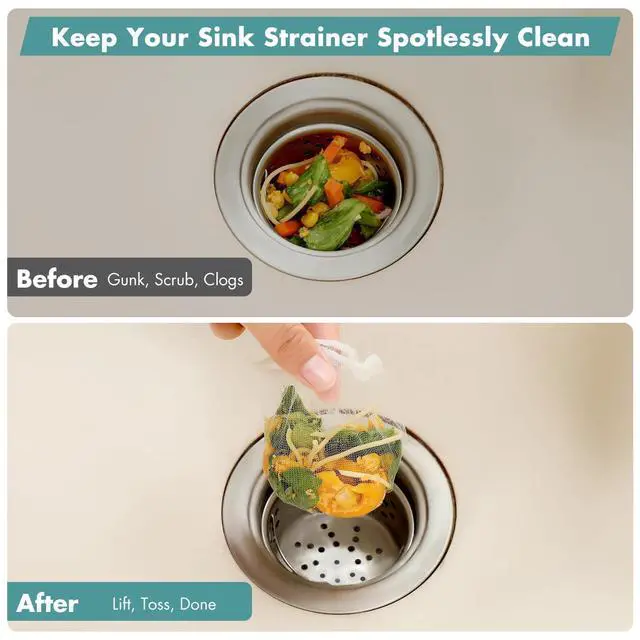 Alt view image 3 of 7 - 200 Pack Kitchen Sink Strainer Mesh Bag, Anti-Clogging Disposable Sink Drain Covers, Kitchen Essentials Sink Filter Nets, Fits Most Sink Strainers (4.0 x 4.0 Inch)