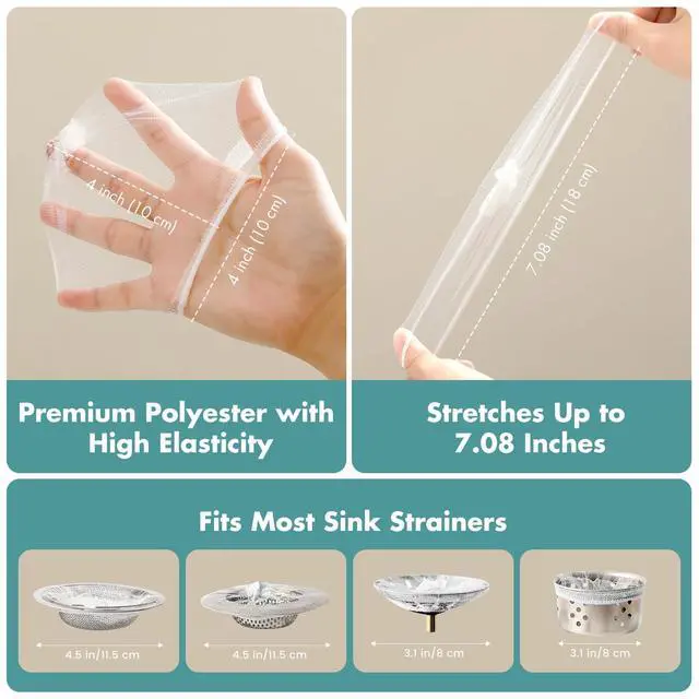 Alt view image 5 of 7 - 200 Pack Kitchen Sink Strainer Mesh Bag, Anti-Clogging Disposable Sink Drain Covers, Kitchen Essentials Sink Filter Nets, Fits Most Sink Strainers (4.0 x 4.0 Inch)