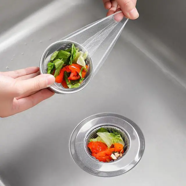 Alt view image 2 of 7 - 200 Pack Kitchen Sink Strainer Mesh Bag, Anti-Clogging Disposable Sink Drain Covers, Kitchen Essentials Sink Filter Nets, Fits Most Sink Strainers (4.0 x 4.0 Inch)