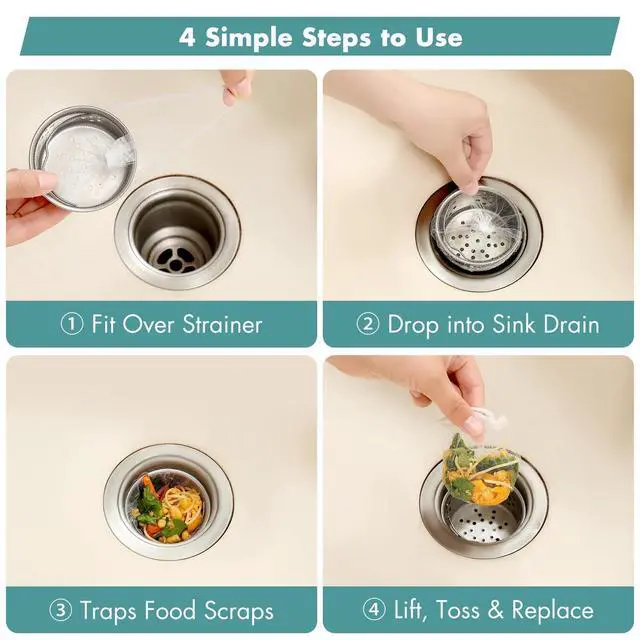 Alt view image 7 of 7 - 200 Pack Kitchen Sink Strainer Mesh Bag, Anti-Clogging Disposable Sink Drain Covers, Kitchen Essentials Sink Filter Nets, Fits Most Sink Strainers (4.0 x 4.0 Inch)