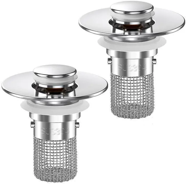 Main image of Bathroom Sink Drain Strainer,(2PCS) Pop-up Sink Drain Strainer with Removable Stainless Steel Strainer Basket Hair Catcher, Bathroom Sink Strainer for Bathroom Sink Stopper Replacement