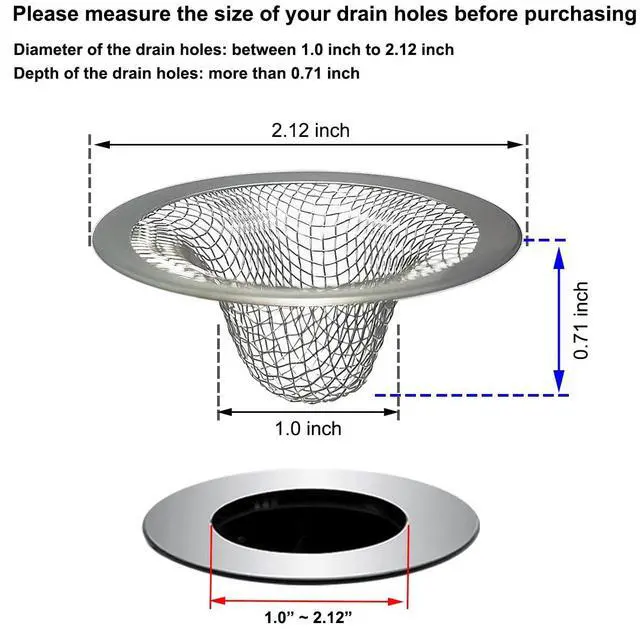 Alt view image 2 of 5 - 1.0" Bathroom Sink Drain Strainers, 6PCS Drain Hair Catchers for Laundry, Mop Pool, Utility, Slop, RV Sink, Stainless Steel Drain Filter