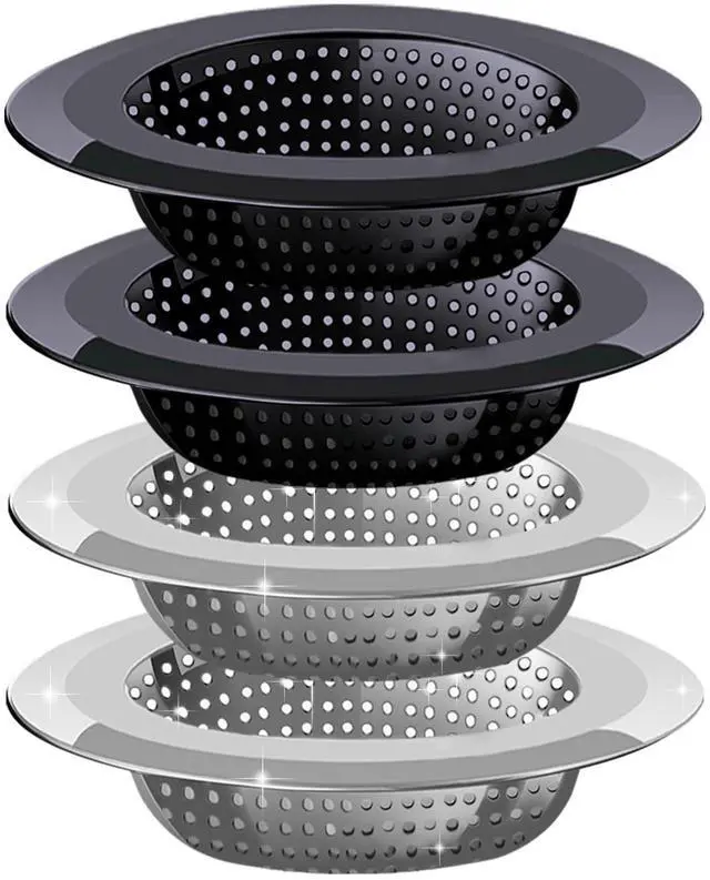 Main image of Kitchen Sink Drain Strainer, 4 Pack Stainless Steel and Black Mesh Sink Strainer for Kitchen with Large Wide Rim 4.5" Diameter, Sink Filter Strainer with 3" Basket Sink Food Catcher