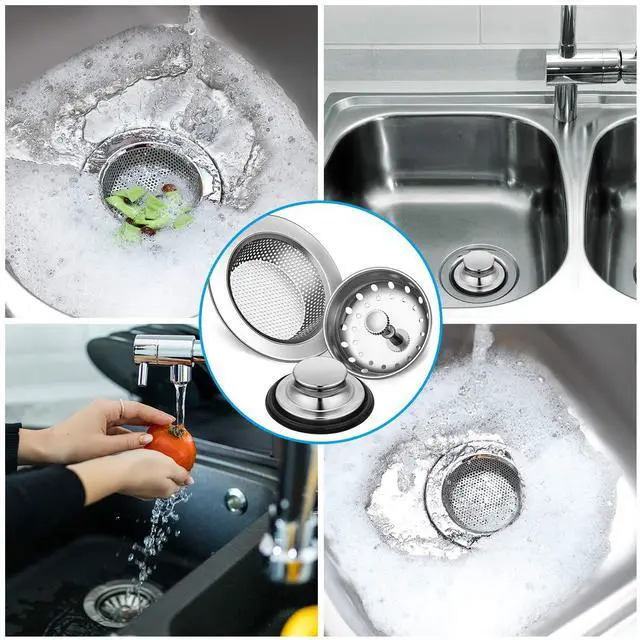 Alt view image 7 of 7 - 3 Pcs Kitchen Sink Drain Strainer and Stopper Stainless Steel Garbage Disposal Plug with Handle Universal Anti-Clogging Kitchen Sink Filter Sieve Basket Strainer(Silver)