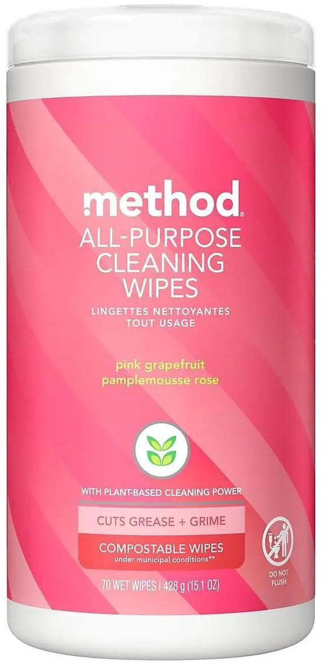 Main image of All-Purpose Cleaning Wipes, Pink Grapefruit, Multi-Surface, Compostable, 70 Count (Pack of 1)