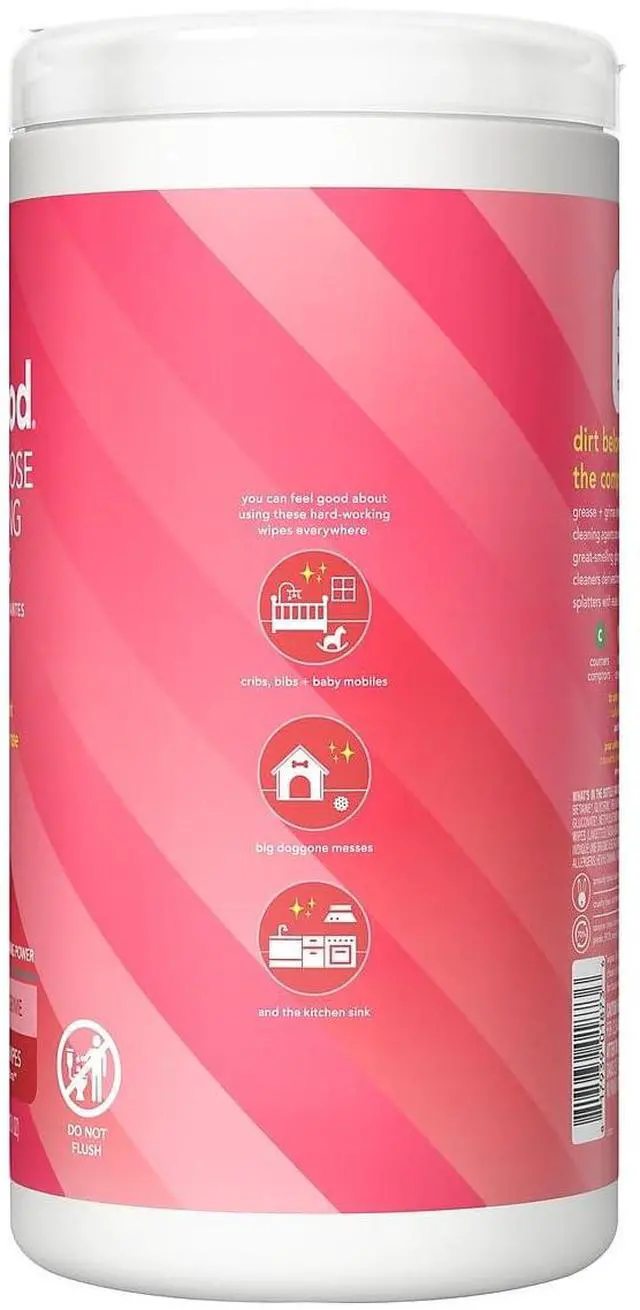 Alt view image 3 of 4 - All-Purpose Cleaning Wipes, Pink Grapefruit, Multi-Surface, Compostable, 70 Count (Pack of 1)