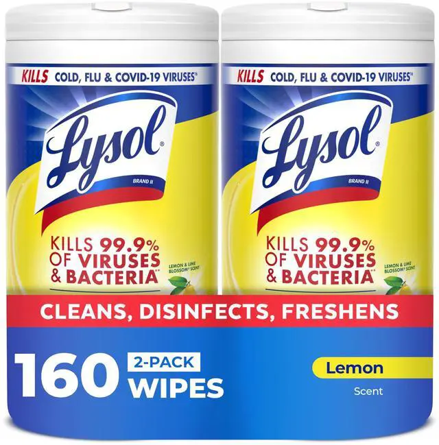 Main image of Disinfecting Wipes, All Purpose Cleaner, Multi-Surface Antibacterial Cleaning Wipes, Household Cleaning Supplies, Dorm Essentials, Lemon & Lime Blossom Scent, 80 ct. (2 Pack)