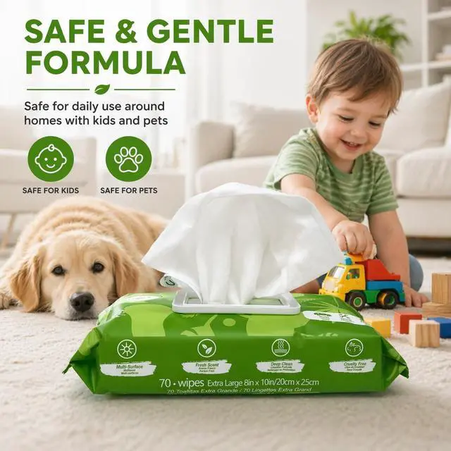 Alt view image 6 of 6 - All Purpose Cleaning Wipes 70 Count, Extra Large 8" x 10" Heavy Duty for Car Interior, Kitchen, Bathroom, Gym Equitment, Tools - Non-Toxic Safe for Multi-Surface