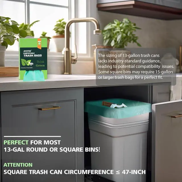 Alt view image 2 of 6 - Compostable Trash Garbage bags,13-15 Gallon Tall Kitchen Trash Bags,Heavy Duty Unscented 1.18Mils 55 Liter,60 Count,Strong Thicken Rubbish Waste Can Liners for Kitchen Garden Home