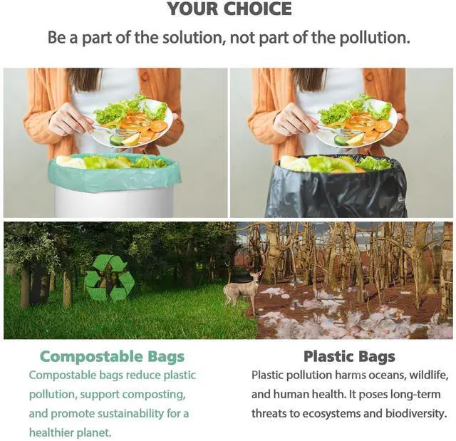 Alt view image 4 of 6 - Compostable Trash Garbage bags,13-15 Gallon Tall Kitchen Trash Bags,Heavy Duty Unscented 1.18Mils 55 Liter,60 Count,Strong Thicken Rubbish Waste Can Liners for Kitchen Garden Home