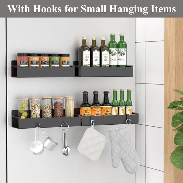 Alt view image 2 of 7 - 4 Pack Magnetic Spice Rack Organizer for Refrigerator and Oven, Black Fridge Organizers and Storage for Kitchen