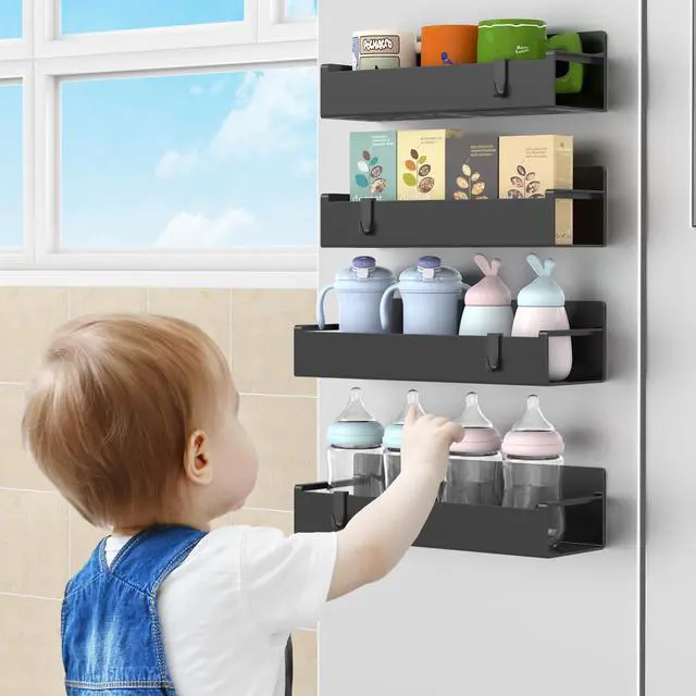 Alt view image 7 of 7 - 4 Pack Magnetic Spice Rack Organizer for Refrigerator and Oven, Black Fridge Organizers and Storage for Kitchen