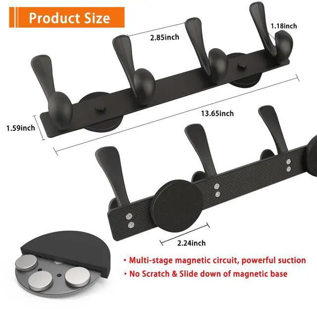 Alt view image 2 of 7 - Strong Magnetic Double Hooks Rack,Heavy Duty Coat Magnetic Rack,Strong Rubber Magnetic Hanger with 4 Hooks for Refrigerator,Metal Cabinet,Hanging Coat, Towel, Bag, Backpack