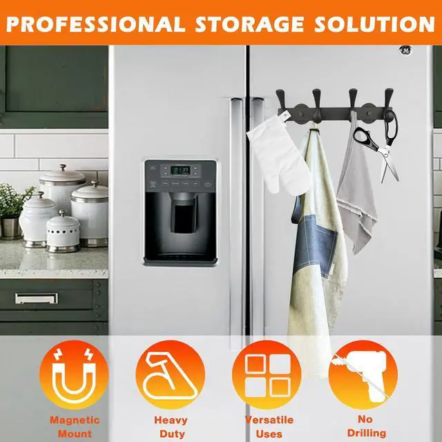Alt view image 6 of 7 - Strong Magnetic Double Hooks Rack,Heavy Duty Coat Magnetic Rack,Strong Rubber Magnetic Hanger with 4 Hooks for Refrigerator,Metal Cabinet,Hanging Coat, Towel, Bag, Backpack