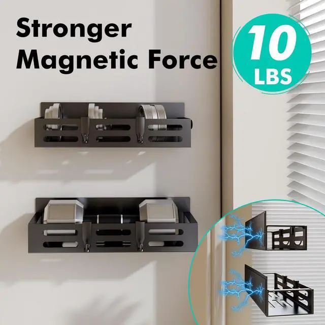 Alt view image 3 of 7 - 2 Pack Magnetic Spice Rack for Refrigerator, Black Magnetic Shelf and Fridge Kitchen Cabinet Organizers Storage Seasoning Organization Mini Shelves, Organizadores de Cocina
