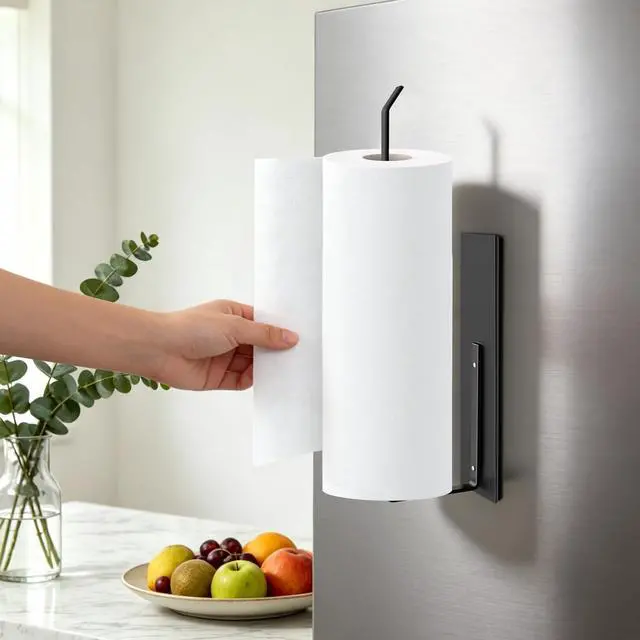 Alt view image 2 of 7 - Paper Towel Holder, Magnetic Paper Towel Holder for Fridge, Toilet Paper Roll Holder Magnet Towel Rack Wall Mount Fridge Organizer for Paper Towels Rolls Bathroom Pantry RV Kitchen Storage