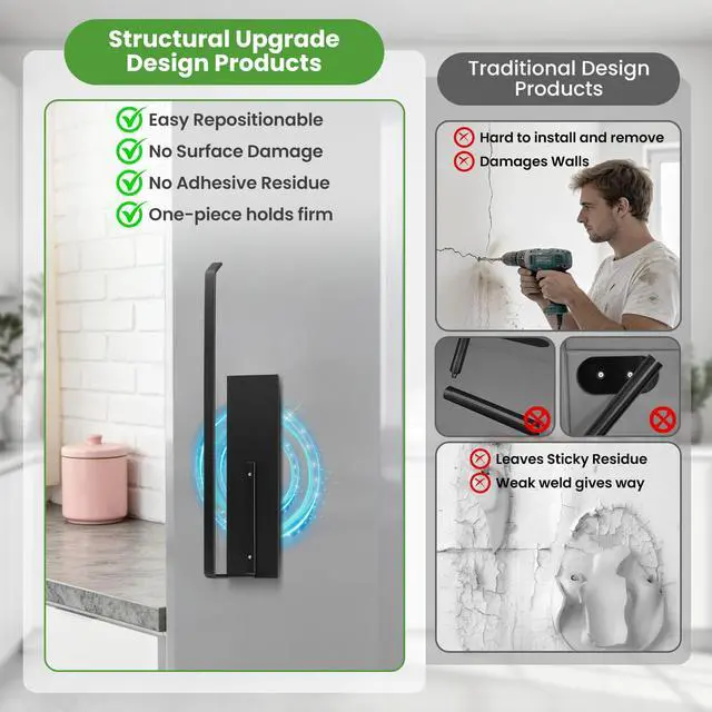 Alt view image 4 of 7 - Paper Towel Holder, Magnetic Paper Towel Holder for Fridge, Toilet Paper Roll Holder Magnet Towel Rack Wall Mount Fridge Organizer for Paper Towels Rolls Bathroom Pantry RV Kitchen Storage