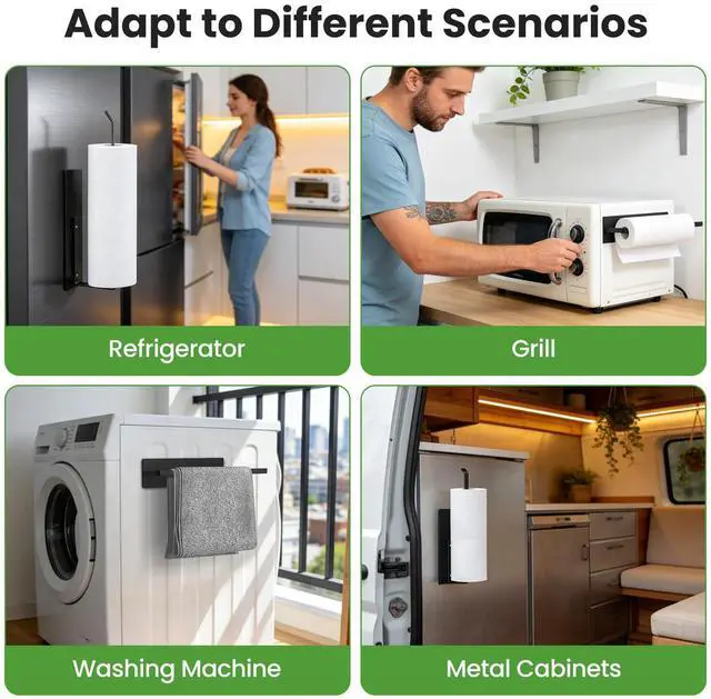 Alt view image 5 of 7 - Paper Towel Holder, Magnetic Paper Towel Holder for Fridge, Toilet Paper Roll Holder Magnet Towel Rack Wall Mount Fridge Organizer for Paper Towels Rolls Bathroom Pantry RV Kitchen Storage