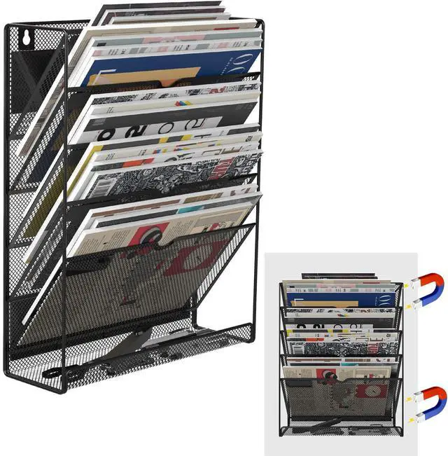 Main image of 6-Tier Magnetic File Holder, No Drilling Installation File Cabinet Organizer,Black Magnetic File Holders, Magnetic Paper Holder for Refrigerator,File Cabinets, Whiteboard