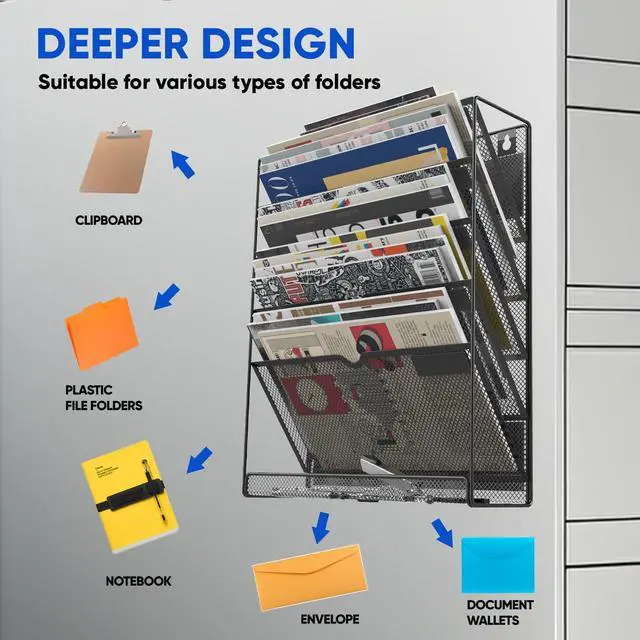 Alt view image 6 of 6 - 6-Tier Magnetic File Holder, No Drilling Installation File Cabinet Organizer,Black Magnetic File Holders, Magnetic Paper Holder for Refrigerator,File Cabinets, Whiteboard
