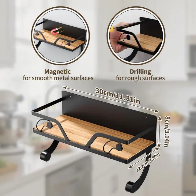 Alt view image 6 of 6 - Magnetic Paper Towel Holder for Fridge, Black Kitchen Roll Holder with Shelf Wall Mount, Magnetic Spice Rack Organizer with Funny Memes for Kitchen, RV, Garage