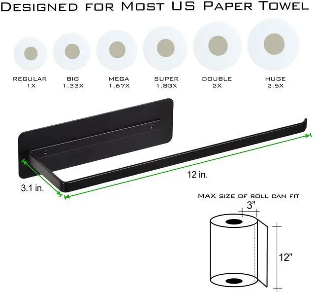 Alt view image 6 of 7 - Magnetic Paper Towel Holder,Black Towel Bar Rack for Refrigerator BBQ Grills Griddles Toolbox RVs Tailgates,Heavy Duty Strong Magnet Backing,12(L) x 3(H),Fit All US Paper Roll