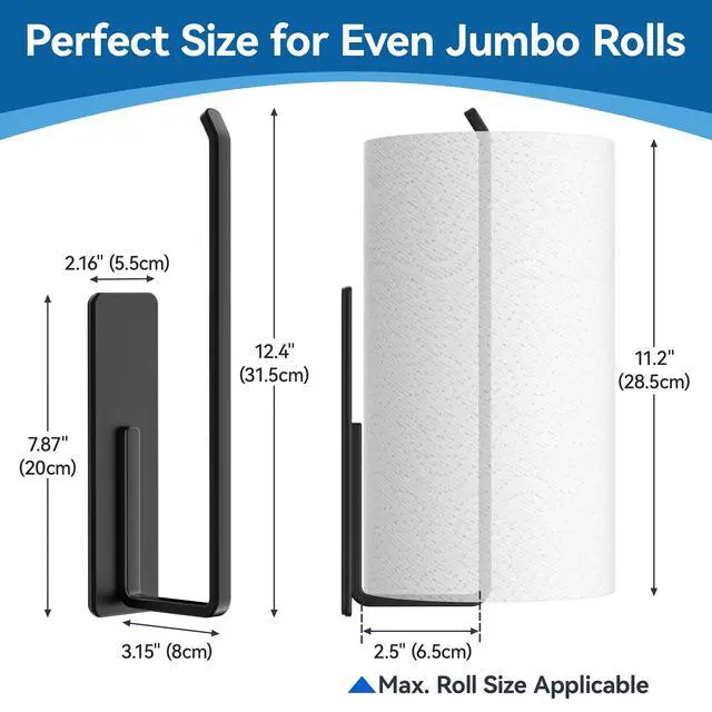 Alt view image 3 of 7 - Magnetic Paper Towel Holder Fits Jumbo Rolls, Black Heavy-Duty No Drill Towel Bar for Kitchen, Refrigerator, Washing Machine, RV, BBQ Grill Cart and Metal Storage Cabinet