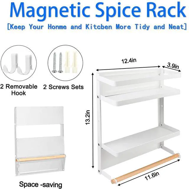 Alt view image 2 of 7 - Magnetic Spice Rack for Refrigerator White Magnetic Paper Towel Holder for fridge Magnetic Shelf Magnetic Shelves Fridge Magnet Organizer Spice Rack Kitchen Organization Kitchen Storage