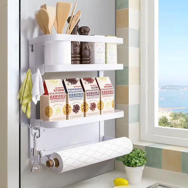 Main image of Magnetic Spice Rack for Refrigerator White Magnetic Paper Towel Holder for fridge Magnetic Shelf Magnetic Shelves Fridge Magnet Organizer Spice Rack Kitchen Organization Kitchen Storage