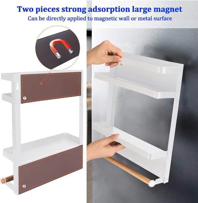 Alt view image 4 of 7 - Magnetic Spice Rack for Refrigerator White Magnetic Paper Towel Holder for fridge Magnetic Shelf Magnetic Shelves Fridge Magnet Organizer Spice Rack Kitchen Organization Kitchen Storage