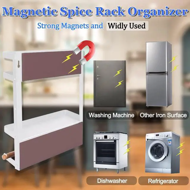 Alt view image 6 of 7 - Magnetic Spice Rack for Refrigerator White Magnetic Paper Towel Holder for fridge Magnetic Shelf Magnetic Shelves Fridge Magnet Organizer Spice Rack Kitchen Organization Kitchen Storage
