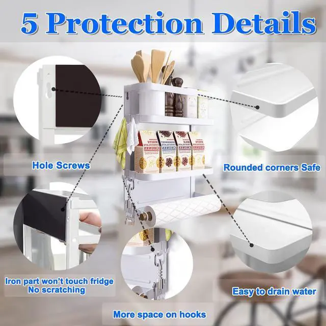 Alt view image 3 of 7 - Magnetic Spice Rack for Refrigerator White Magnetic Paper Towel Holder for fridge Magnetic Shelf Magnetic Shelves Fridge Magnet Organizer Spice Rack Kitchen Organization Kitchen Storage