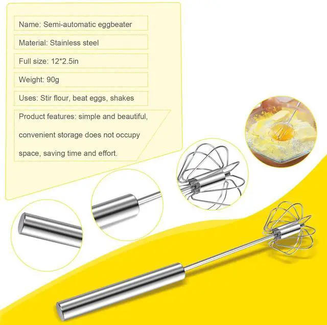 Alt view image 2 of 7 - Stainless Steel Egg Whisk, 12 Inch Hand Mixer, Upgraded Semi-automatic Whisk, Ideal For Blending, Whisking, Baking tool, Beating Eggs, Butter & Milk, Suitable For Home Kitchen Use.