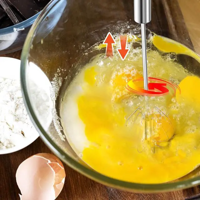 Alt view image 4 of 7 - Stainless Steel Egg Whisk, 12 Inch Hand Mixer, Upgraded Semi-automatic Whisk, Ideal For Blending, Whisking, Baking tool, Beating Eggs, Butter & Milk, Suitable For Home Kitchen Use.