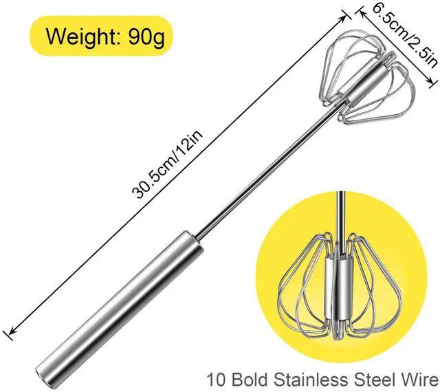 Alt view image 3 of 7 - Stainless Steel Egg Whisk, 12 Inch Hand Mixer, Upgraded Semi-automatic Whisk, Ideal For Blending, Whisking, Baking tool, Beating Eggs, Butter & Milk, Suitable For Home Kitchen Use.