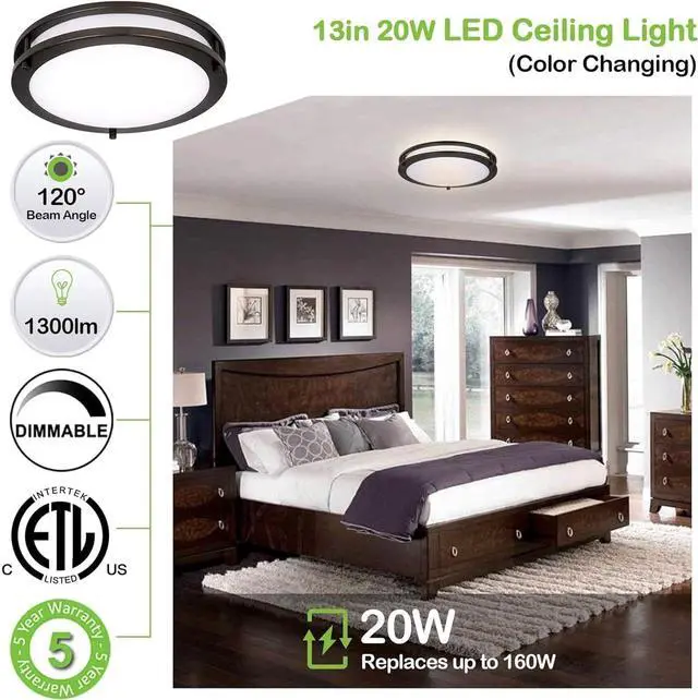 Alt view image 3 of 7 - 13 inch Flush Mount LED Ceiling Light Fixture, 2700K/3000K/3500K/4000K/5000K Adjustable Ceiling Lights, Oil Rubbed Bronze Saturn Dimmable Lighting for Hallway Bathroom or Kitchen, ETL Listed