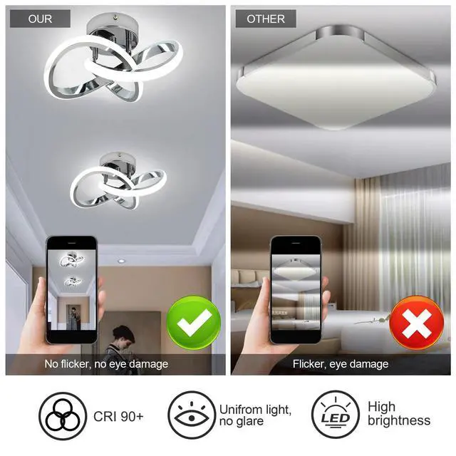 Alt view image 4 of 7 - Hallway Light Acrylic Modern LED Ceiling Light Fixtures Cool White 6000K Close to Ceiling Lights for Bedroom Bathroom Kitchen Balcony Corridor Stair Aisle Curved Creative Design Celing lamp