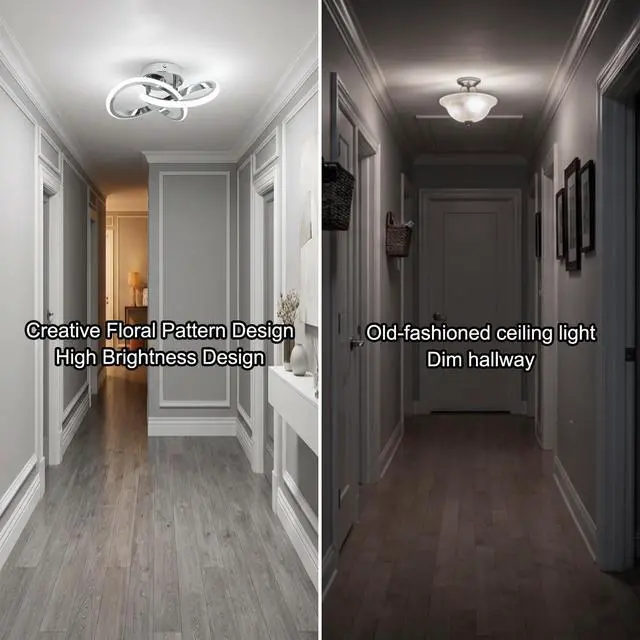 Alt view image 3 of 7 - Hallway Light Acrylic Modern LED Ceiling Light Fixtures Cool White 6000K Close to Ceiling Lights for Bedroom Bathroom Kitchen Balcony Corridor Stair Aisle Curved Creative Design Celing lamp