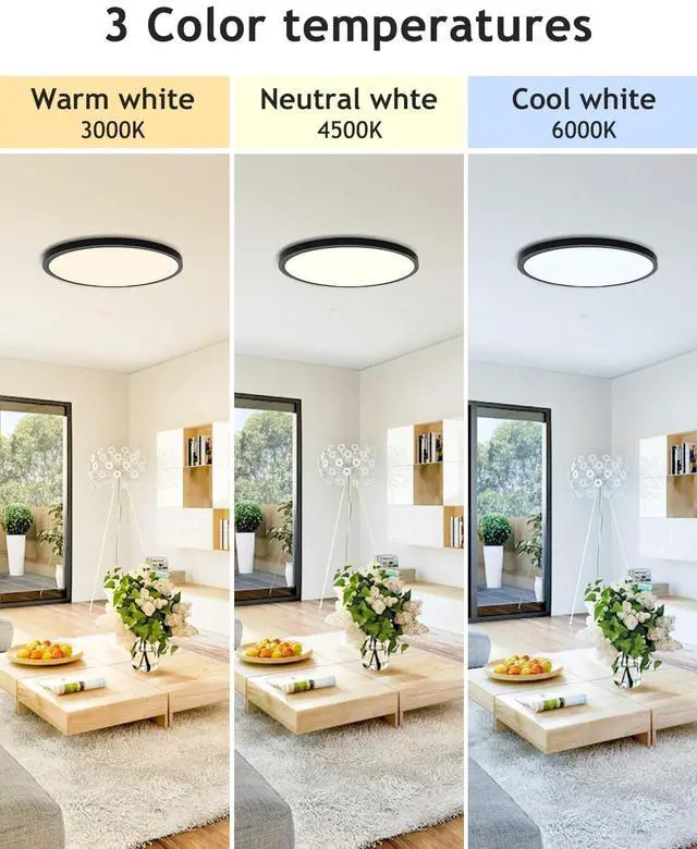 Alt view image 2 of 6 - 2PACK Flush Mount LED Ceiling Light Fixture Black, 12Inch 28Watt, Dimmable & 3000K-4500K-6000K Ceiling Lamp 3200LM Low Profile Ceiling Light for Kitchen Bedroom Hallway Porch