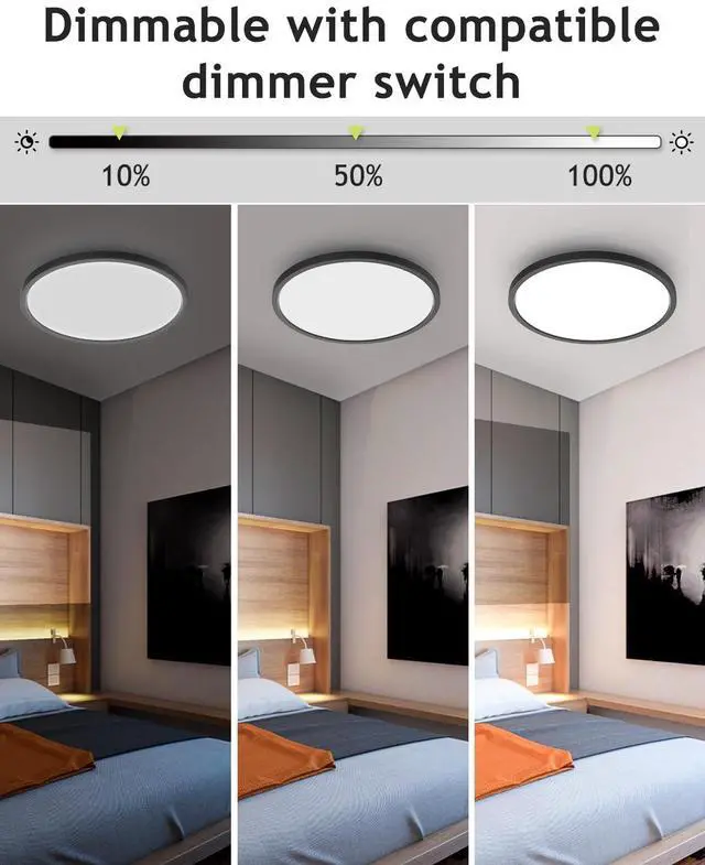 Alt view image 3 of 6 - 2PACK Flush Mount LED Ceiling Light Fixture Black, 12Inch 28Watt, Dimmable & 3000K-4500K-6000K Ceiling Lamp 3200LM Low Profile Ceiling Light for Kitchen Bedroom Hallway Porch