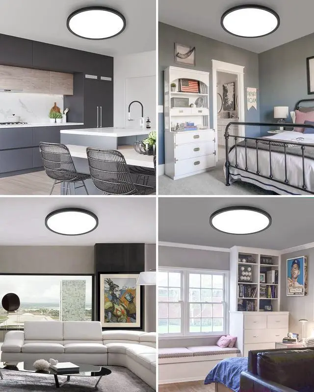 Alt view image 5 of 6 - 2PACK Flush Mount LED Ceiling Light Fixture Black, 12Inch 28Watt, Dimmable & 3000K-4500K-6000K Ceiling Lamp 3200LM Low Profile Ceiling Light for Kitchen Bedroom Hallway Porch