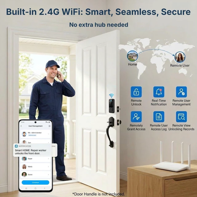Alt view image 7 of 7 - WiFi Smart Door Lock - Keyless Entry Door Lock for Front Door, Fingerprint Door Lock with App Control, 5-in-1 Touchscreen Deadbolt with 6 Keys & 2 NFC Cards, Built-in 2.4G WiFi