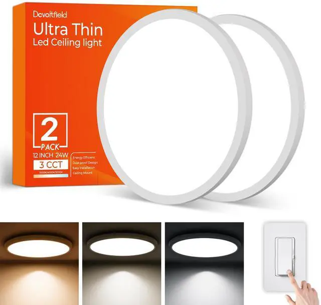 Main image of 2Pack 12Inch LED Flush Mount Ceiling Light Fixture, 24W 2640LM, Dimmable CCT 3000K/4000K/5000K, Round Flat Panel Light for Bedroom, 0.7Inch Thin Modern Low Profile Hardwire Lights for Hallway, Porch