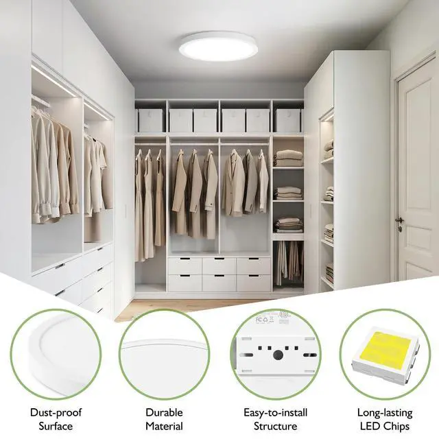 Alt view image 3 of 7 - LED Flush Mount Ceiling Light, 7 Inch Dimmable LED Ceiling Light Fixture 15W 100W Equivalent, 1200LM 5000K Daylight White Ultra Thin Flat Led Lights for Kitchen, Bedroom, Hard-wired Closet Light