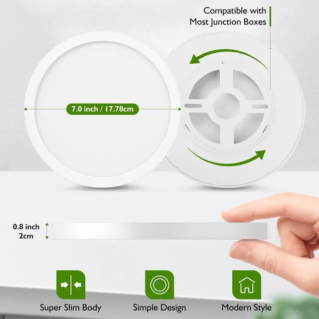 Alt view image 4 of 7 - LED Flush Mount Ceiling Light, 7 Inch Dimmable LED Ceiling Light Fixture 15W 100W Equivalent, 1200LM 5000K Daylight White Ultra Thin Flat Led Lights for Kitchen, Bedroom, Hard-wired Closet Light